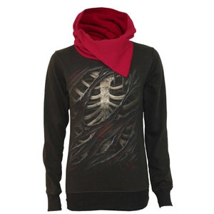 Spiral Women's ROSE TATTOO (BK PRINT) Shawl Neck Red Hood Kangaroo Top - Black