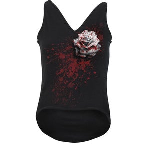 Spiral Women's WHITE ROSE Back Dip V Neck Strap Top - Black