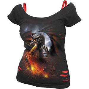 Spiral Women's DRAGON LAVA 2 in 1 Red Ripped Top - Black
