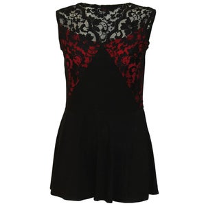 Spiral Women's GOTHIC ELEGANCE Sleeveless Lace Yoke with Red Inset Dress - Black