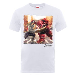 Marvel Avengers Men's Age of Ultron Hulk vs. Hulkbuster Scene T-Shirt - White