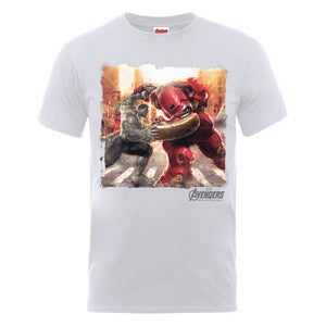 Marvel Avengers Men's Age of Ultron Hulk vs. Hulkbuster Scene T-Shirt - Ash Grey