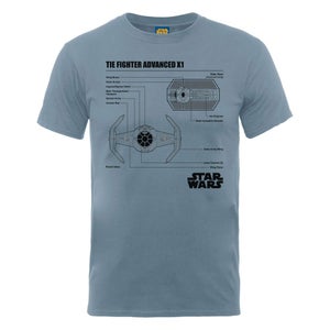 Star Wars Men's Tie Fighter Advanced X1 Blueprint T-Shirt - Steel Blue