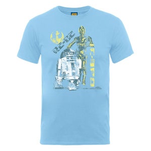 Star Wars Men's C-3PO and R2-D2 Distressed T-Shirt - Sky