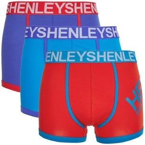 Henleys Men's Large Logo 3 Pack Boxers - Blue/Purple/Red