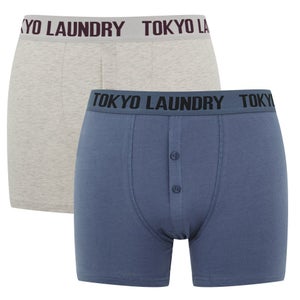Tokyo Laundry Men's 2 Pack Button Fly Boxers - Indigo/Oat Grey Marl
