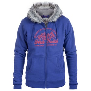Urban Beach Men's Arti Zip Through Fur Lined Hoody - Blue