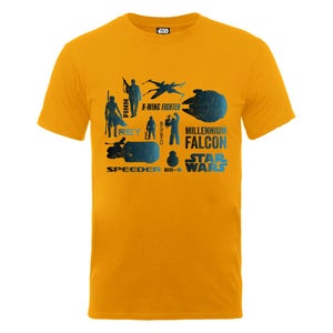 Star Wars Men's The Force Awakens Blue Heroes Characters T-Shirt - Gold
