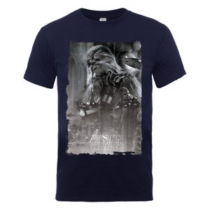 Star Wars Men's The Force Awakens Chewbacca Collage Poster T-Shirt - Navy