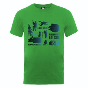 Star Wars Men's The Force Awakens Blue Heroes Characters T-Shirt - Irish Green