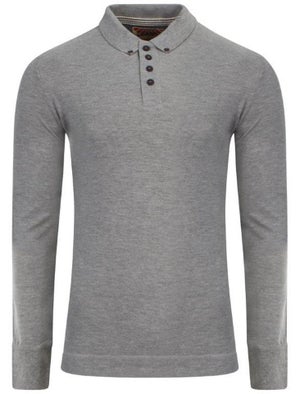 Tokyo Laundry Men's Lowell Long Sleeve Polo Shirt - Light Grey Marl