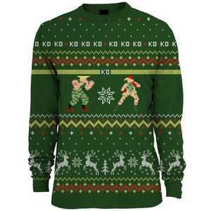 Capcom Street Fighter Guile Vs. Cammy Knitted Christmas Jumper - Green