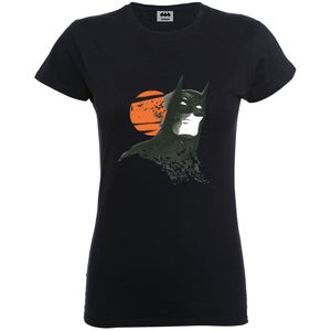 DC Comics Women's Batman Halloween Moon Mask Shirt - Black
