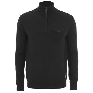Threadbare Men's Lucca 1/4 Zip Funnel Neck Pocket Jumper - Black
