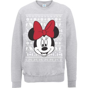 Disney Mickey Mouse Christmas Minnie Head Sweatshirt -  Heather Grey