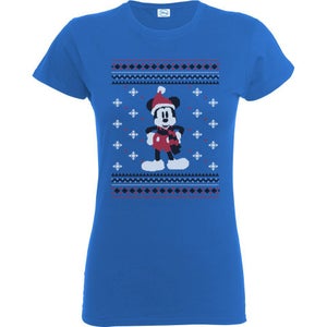 Disney Mickey Mouse Women's Christmas Mickey In A Scarf T-Shirt - Royal Blue