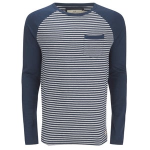 Brave Soul Men's Monacle Striped Raglan Long Sleeve Top - Navy