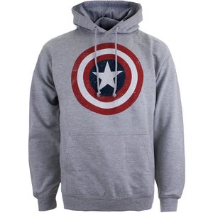 Marvel Men's Captain America Sheild Hoody - Light Grey Marl