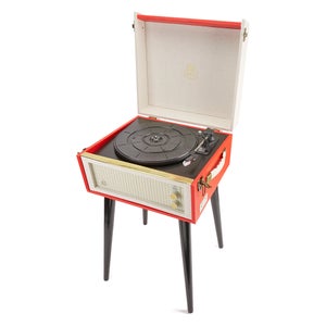 GPO Retro Bermuda Classic Style Turntable with MP3, USB, Built-In Speakers and Removable Legs - Red/Cream