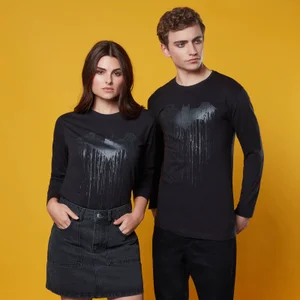Batman Dripping Logo Long Sleeved T-Shirt - Black