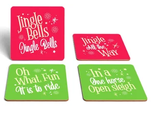 Jingle Bells Christmas Carol Square Coaster Set