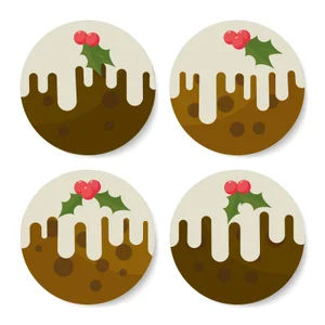 Christmas Puddings Round Coaster Set