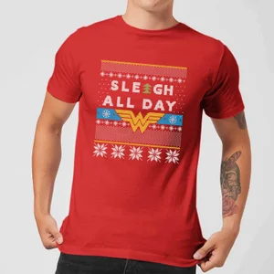 Wonder Woman 'Sleigh All Day Men's Christmas T-Shirt - Red