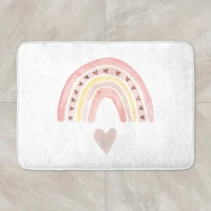 Watercolour Rainbow And Heart Bath Mat