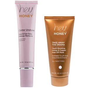 Hey Honey COME UNDONE Daily Makeup Remover for Face and Eyes / TAKE AWAY THE DRAMA Youth Boosting Honey and Copper Peel Off Mask