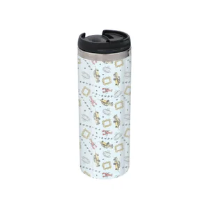 Friends Pattern Cool Tone Stainless Steel Thermo Travel Mug - Metallic Finish