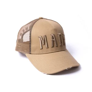 Milliner Almond Distressed Cotton Trucker Made 3D Embroidered