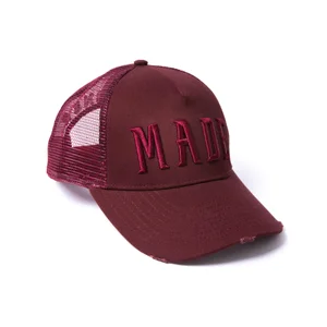 Milliner Fired Brick Distressed Cotton Trucker Made 3D Embroidered
