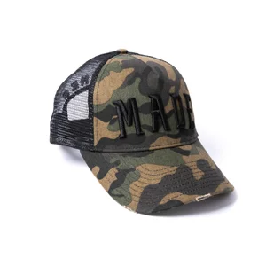 Milliner Camo Distressed Cotton Trucker Made 3D Embroidered