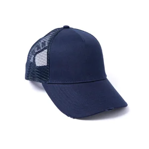 Milliner Plain Distressed Cotton Trucker Navy
