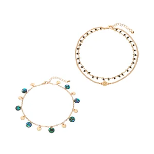 SIX Fußkette Mit Metallplättchen / Mit Glasperlen In Glanz-Optik
