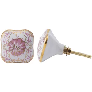 Pink Floral Ceramic Drawer Pull