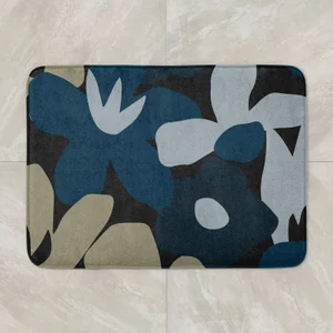 Abstract Navy Flowers Bath Mat