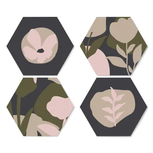 Abstract Navy Flowers Hexagonal Coaster Set