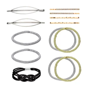 SIX Haarschmuck-Set aus Haarklammern undHaargummis mit Strasssteinen