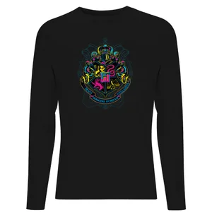 Harry Potter Hogwarts Neon Crest Men's Long Sleeve T-Shirt - Black