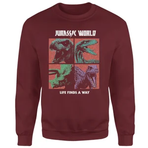 Jurassic Park World Four Colour Faces Sweatshirt - Burgundy