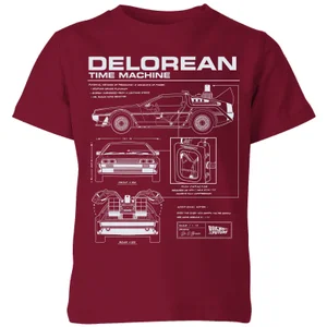 Back To The Future Delorean Schematic Kids' T-Shirt - Burgundy