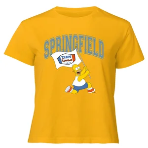 The Simpsons Springfield Team Women's Cropped T-Shirt - Mustard