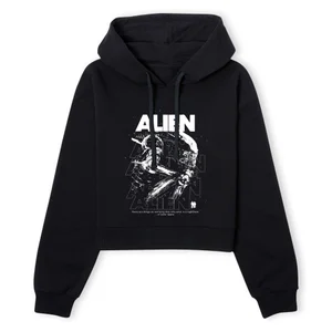 Alien Repeat Women's Cropped Hoodie - Black