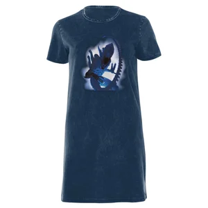 Alien Through The Smoke Women's T-Shirt Dress - Navy Acid Wash