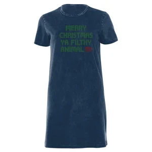 Home Alone Ya Filthy Animal Women's T-Shirt Dress - Navy Acid Wash