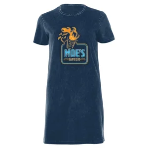 The Simpsons Moe's Tavern Neon Sign Women's T-Shirt Dress - Navy Acid Wash