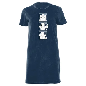 Pokemon Generation 1 Monochrome Starters Women's T-Shirt Dress - Navy Acid Wash