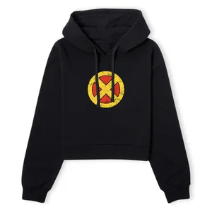 X-Men Emblem Drk Women's Cropped Hoodie - Black