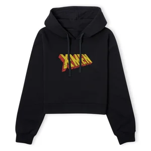 X-Men Retro Logo Women's Cropped Hoodie - Black
